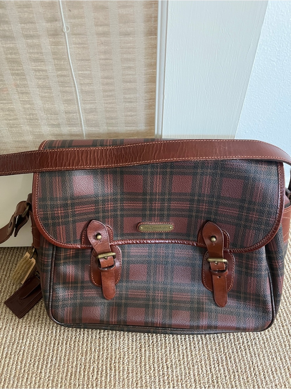 Vintage Ralph Lauren Polo Red Plaid Messenger Bag 80s 90s - Picture 2 of 15